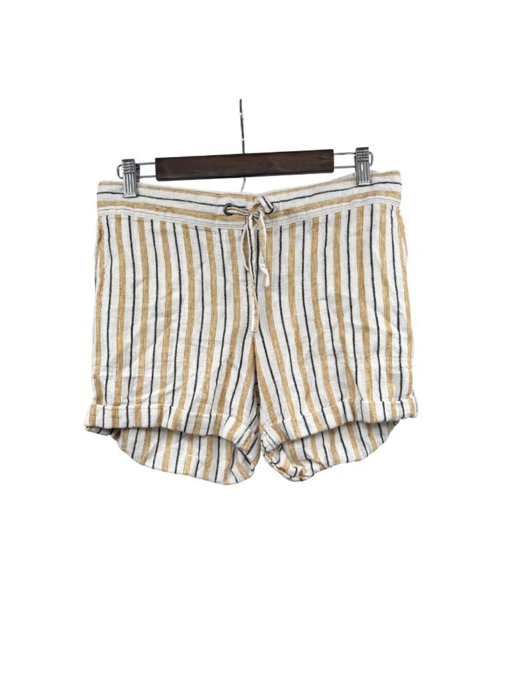 Per Se Womens Linen Blend Shorts Multicolor Stripe Drawstring Sz Small Pockets